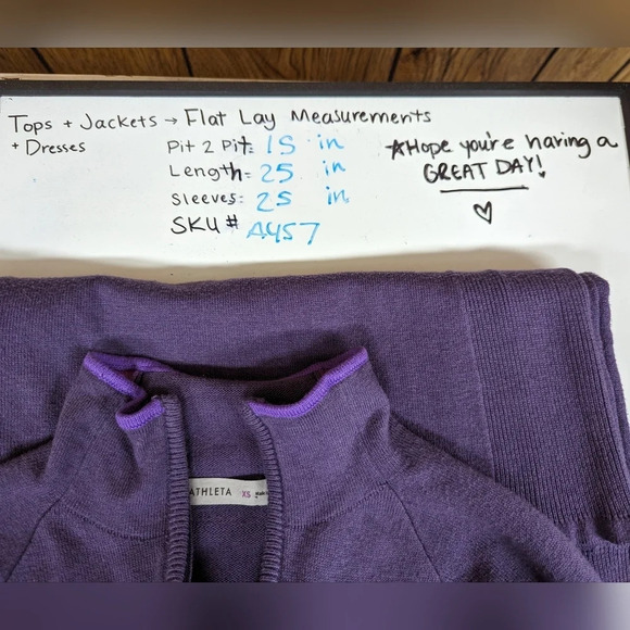 Athleta sz XS Stoked 1/2 Zip Pullover Knit Sweater Purple Floral Lotus Athletic - Picture 8 of 8
